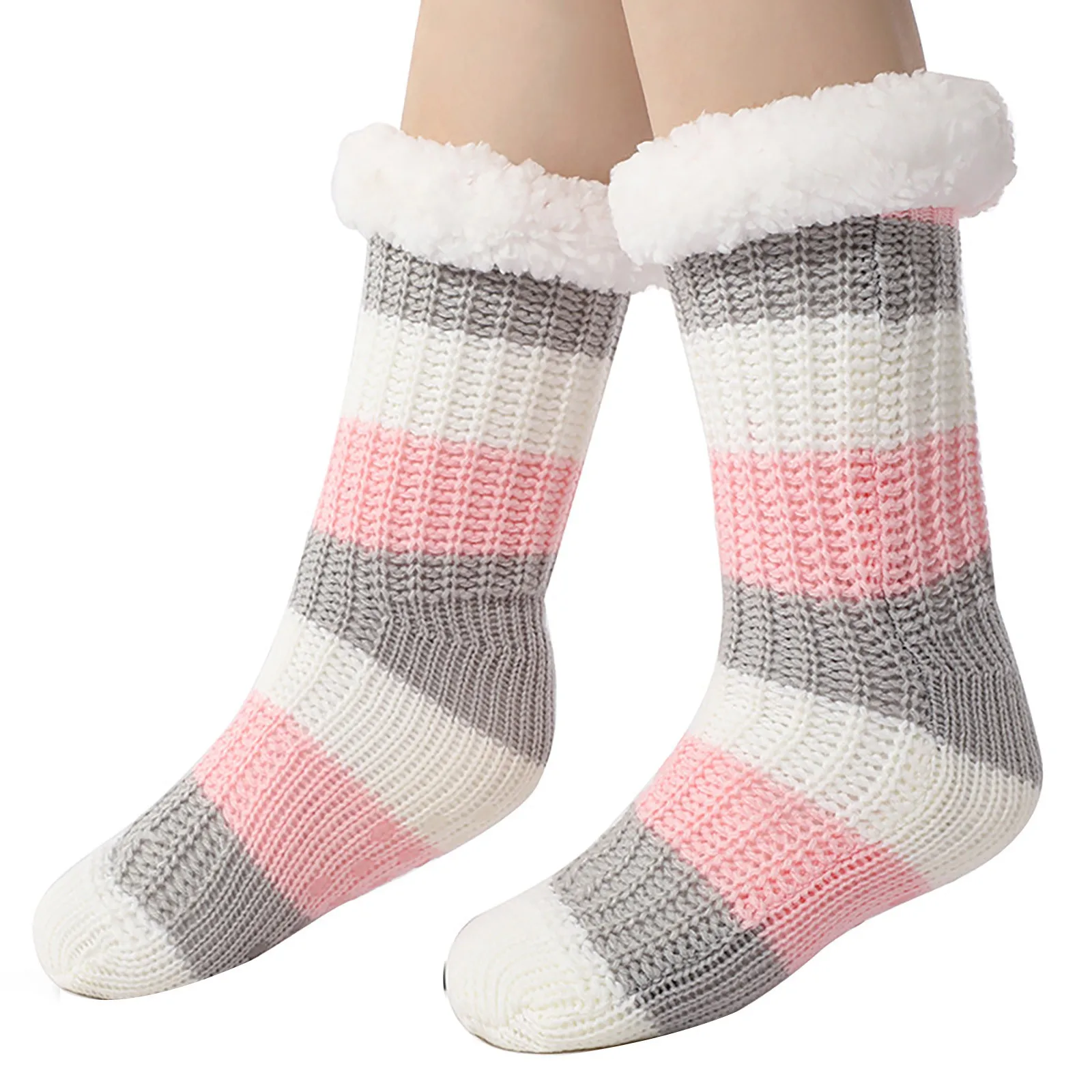 Women Thermal Fluffy Sock Winter Warm Plush Non Slip Home Sleeping Soft Female Floor Grip Fuzzy Thermal Slipper Snowflake Sock