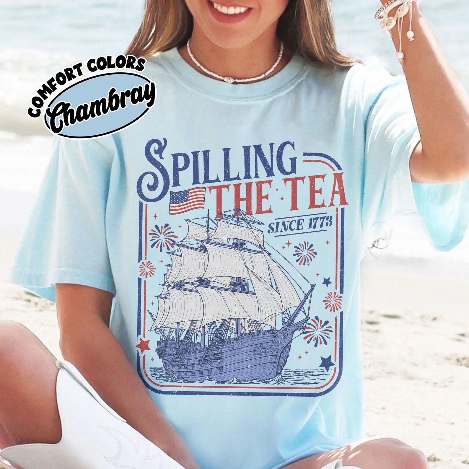Spilling The Tea Since 1773cotton Shirt, 4th of July Party T Shirt, American Flag , Usa Celebration Shirt
