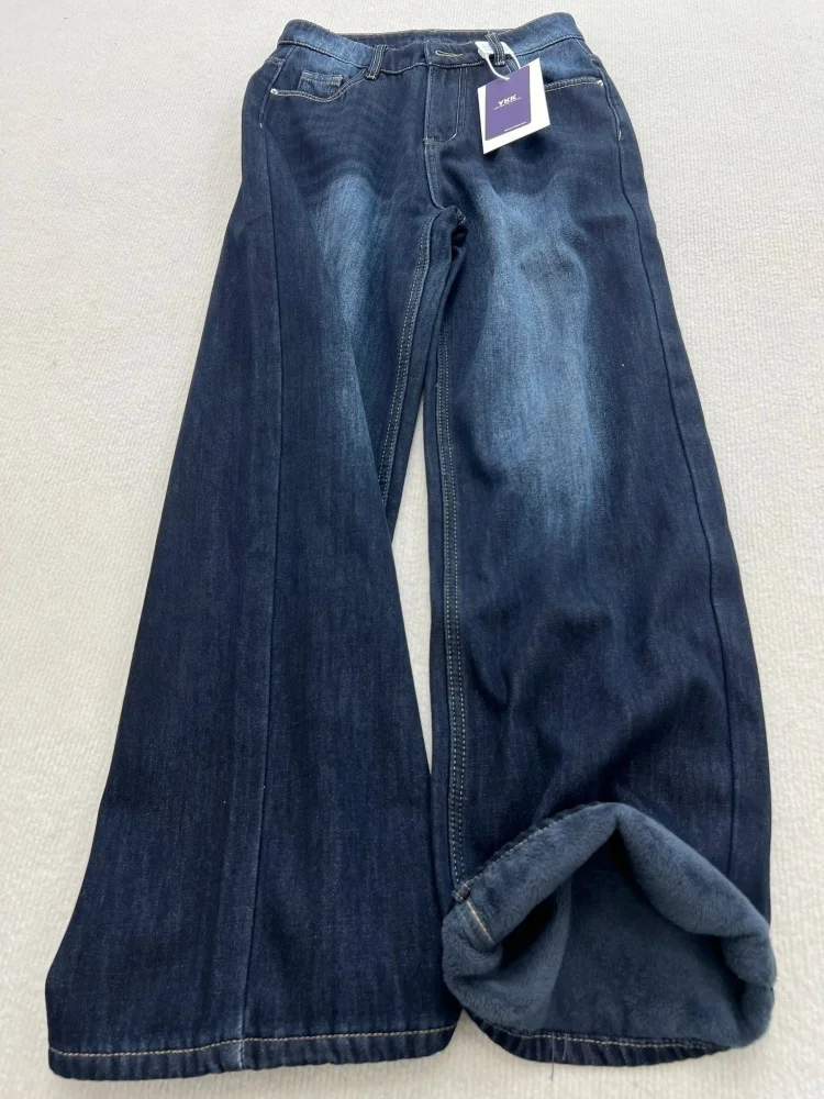

plus Size Fce Lined Thi Denim Pants Women Winter High Waist Straight Leg Wide Leg Jeans Comfortable Breathable Wear Resi...
