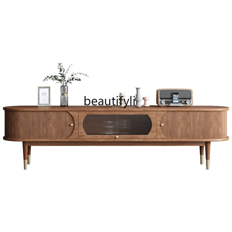 

North American Black Walnut Shutter TV Cabinet 1.8M Japanese Retro Living Room Nordic Solid Wood Floor Cabinet