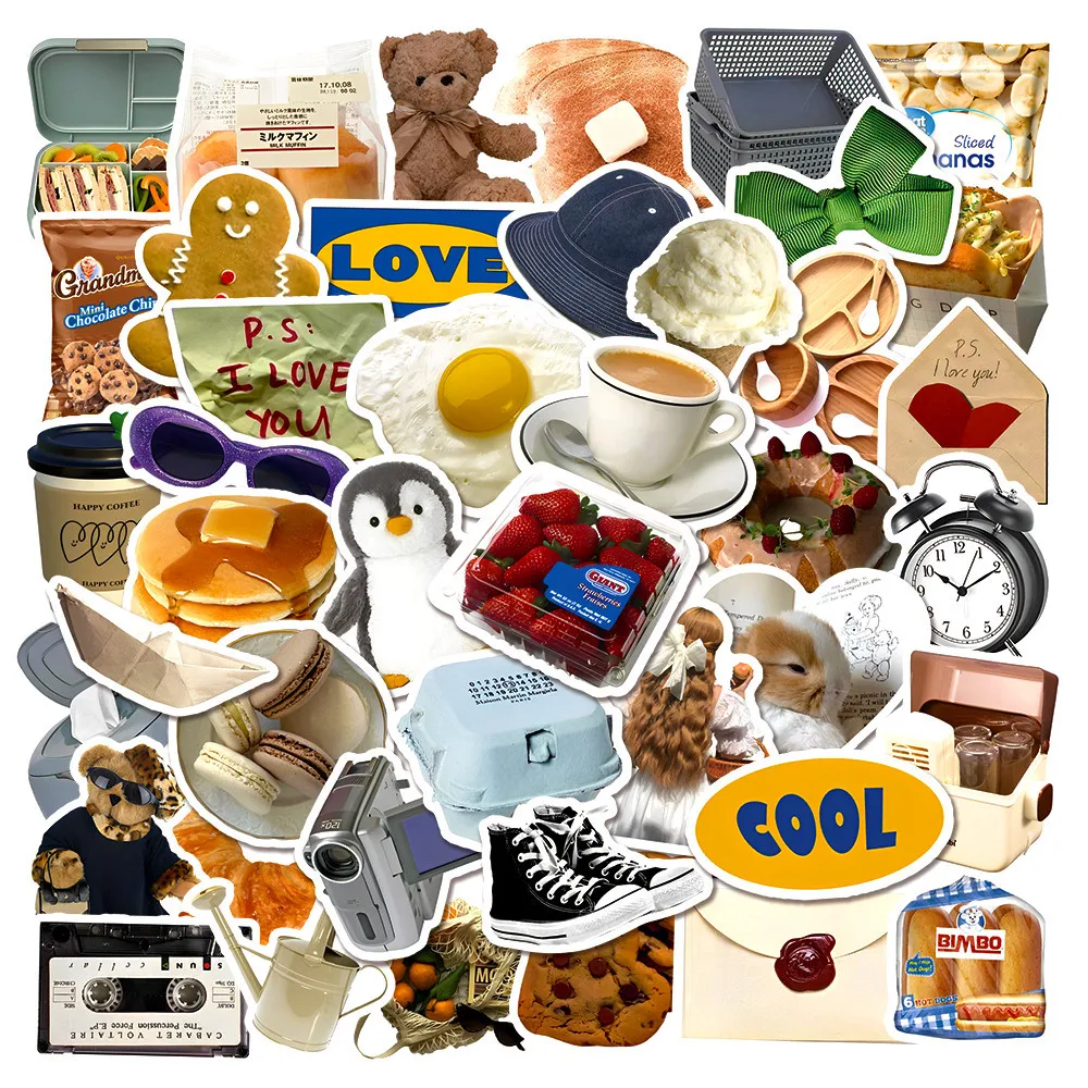 

50PCS Cute Cartoon Stickers Ins Style Kawaii Bear Food Decals For Fridge Laptop Notebook Skateboard Bike Phone Car DIY Toy