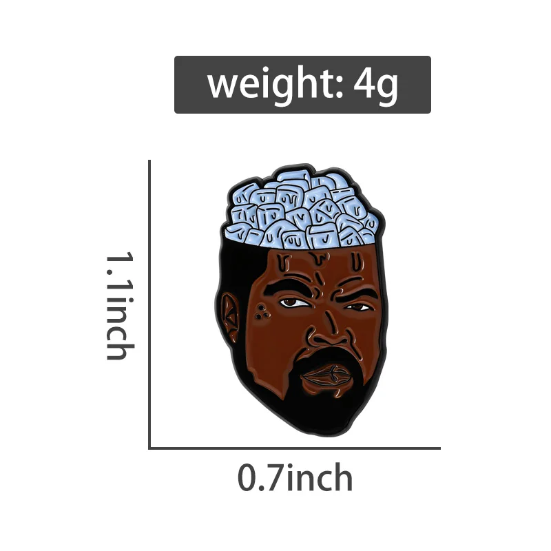 Ice Cube Head Enamel Pins Black Rapper Hiphop Brooches Lapel Badges Funny Name Puns Jewelry Gift for Fans Friends