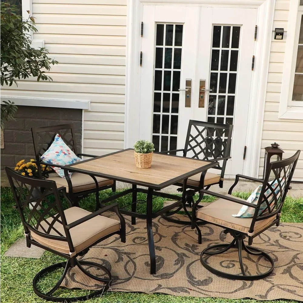 

37" x 37"Patio Dining Table Outdoor Dining Furniture Umbrella Table with 1.57 Umbrella Hole, Steel Frame with Premium PVC Table
