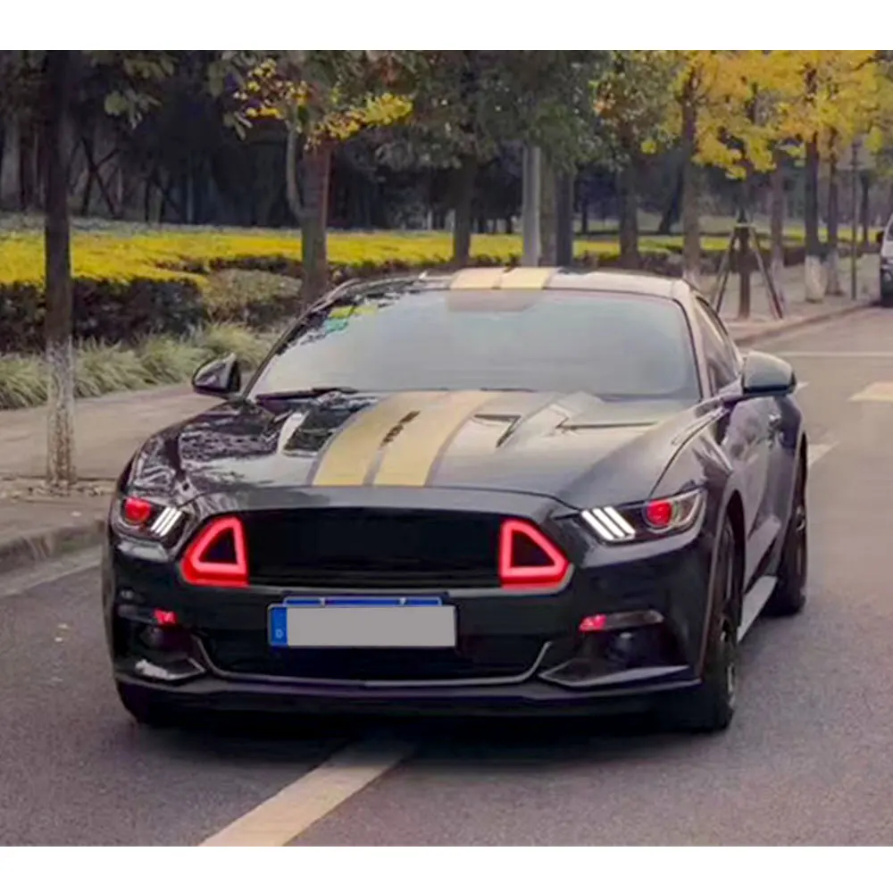 

Передний бампер автомобиля Ford Mustang, сетчатая решетка, подтяжка лица, сотовая крышка 2015, 2016, 2017, с белым, красным, зеленым светодиодом
