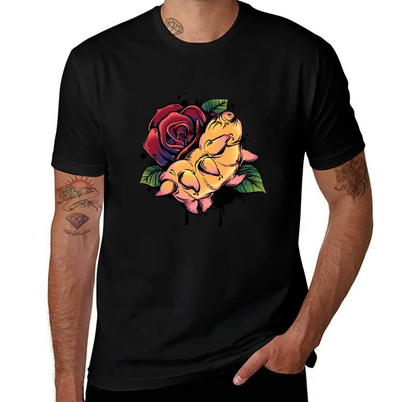 Tardigrade Rose Colorful Tattoo T-Shirt Relaxed Fit Casual Short Sleeve Top T-Shirt