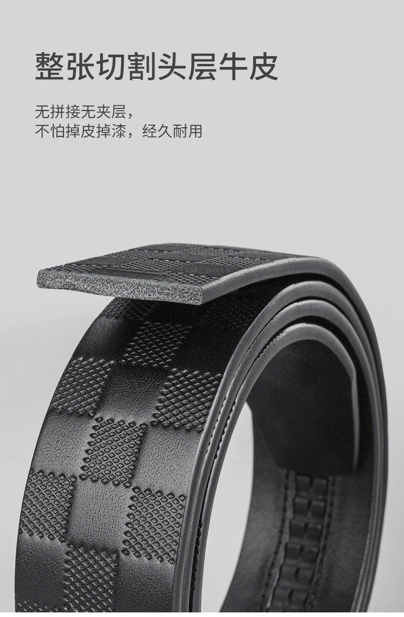 3,5 CM Breite Keine Schnalle Rindsleder Echtes Leder Gürtel Qualität Automatische Druck Wasitbad Strap Bussiness Männlich Gürtel Männer Ohne Schnalle – Detail 7