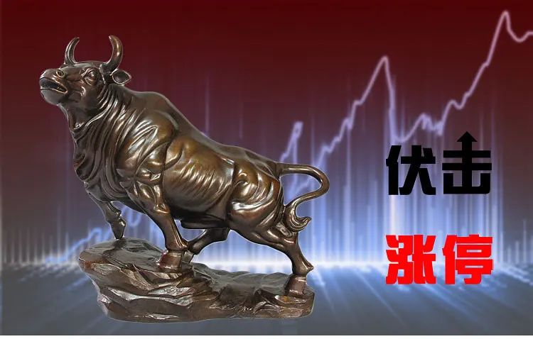 31CM large # company home  equity market futures efficacious Talisman good luck Money Drawing gold Charging Bull bronze statue