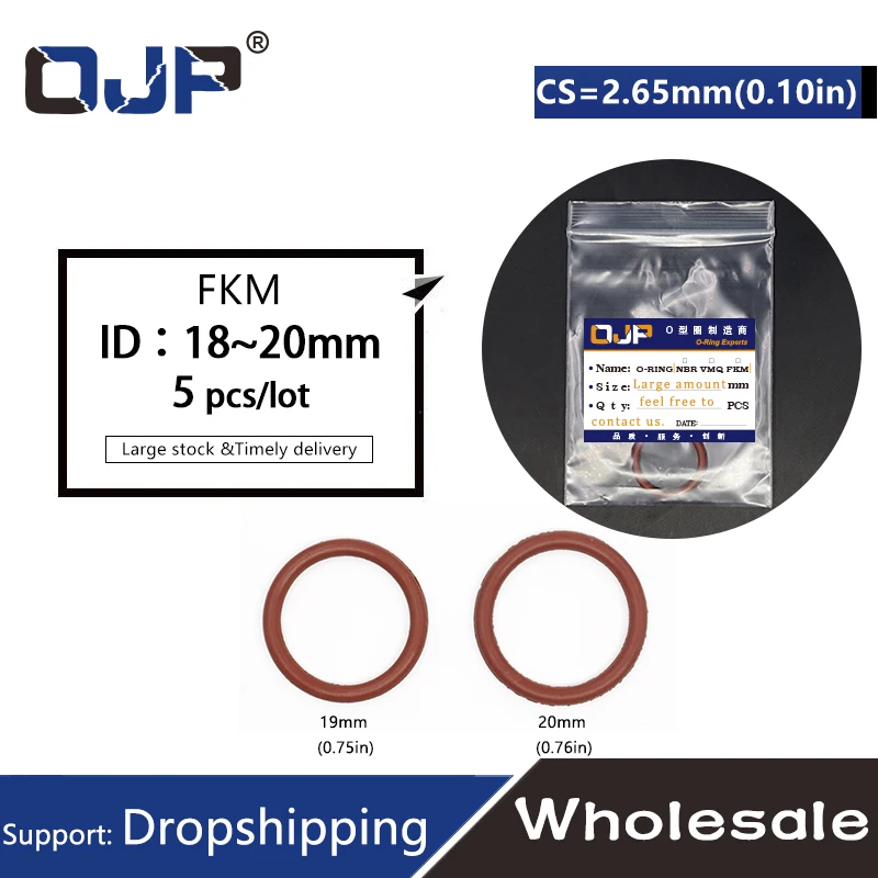 O-ring Thickness 1.8/2.65mm Brown Fluororubber FKM Sealing and Corrosion-resistant Gasket Rubber Ring Commonly Used in Industry