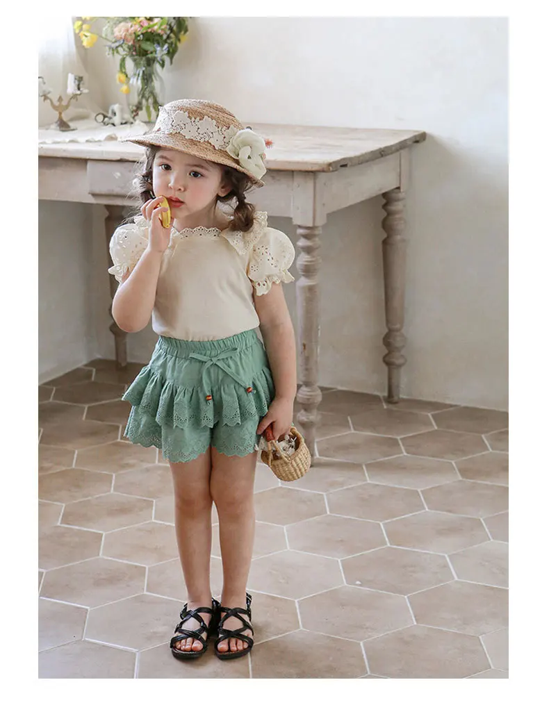 

Летняя одежда для девочек, двухслойные кружевные кружевные стильные повседневные шорты Strawberry для девочек для детей