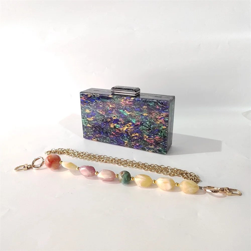 Women Mini Acrylic Box Colorful Stone Shoulder  Small Messenger Bag Key Phone Evening Crossbody Bags Cute Zipper Purse For Girl