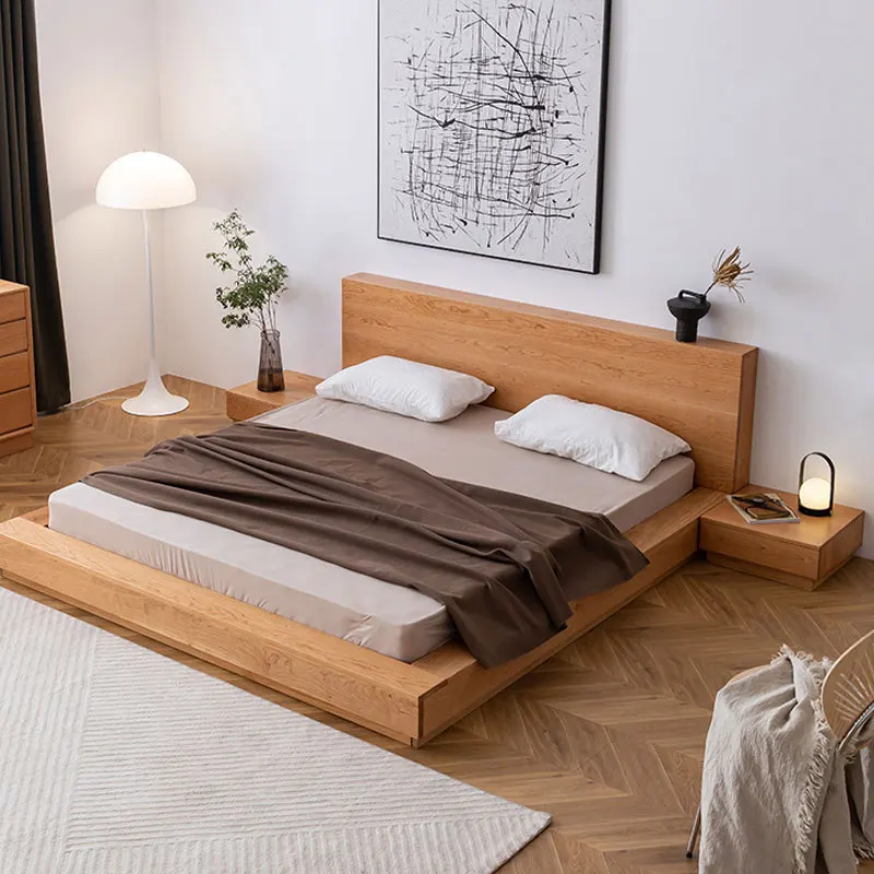 

Nordic all solid wood cherry wood light luxury floor tatami double bed Japanese simple log bedroom short bed