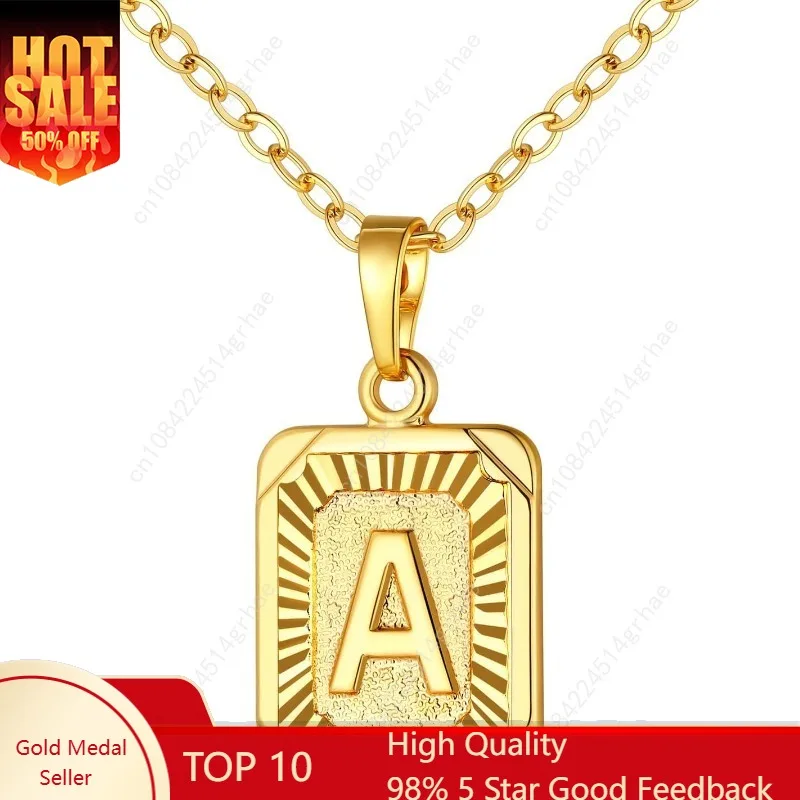 

U7 Square Initial Necklace, Gold/Platinum Plated A-Z 26 Letters Pendant Necklace for Women Men, Large Capital Monogram Retangle