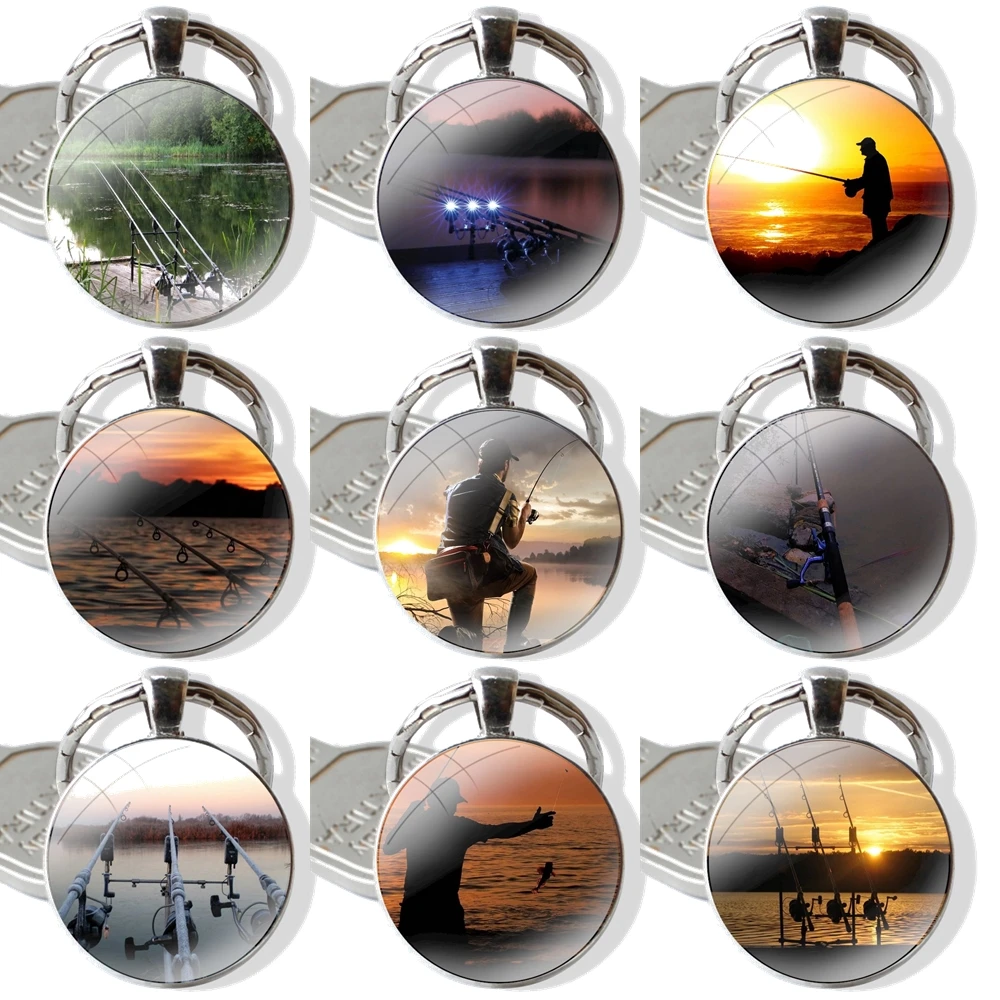 Keychain Glass Cabochon Metal Pendant Classic Men's Women's Keyring CARP FISHING CARP RODS