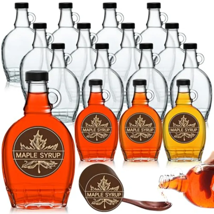 

Стеклянные бутылки для кленового сиропа, прозрачные, многоразовые, с крышками, петлевой ручкой и наклейками для кленового сиропа, контейнеры для Mi