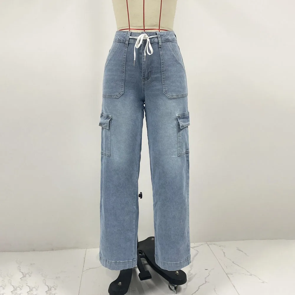 Jeans cargo larghi casual a gamba larga Donna 2025 Pantaloni in denim tascabili moda autunno inverno Pantaloni eleganti