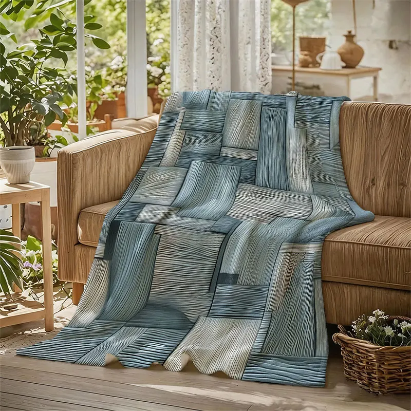 Wood Block Texture Flannel Blanket Warm Soft Halloween Christmas Decorative Couch Warm Cozy All-Season Gift