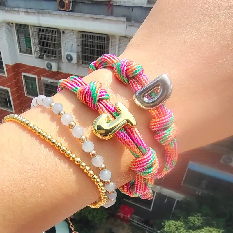 

Initial Bubble Bracelet DIY Handmade Braided String Letter Bracelet Women Charm Sweet Colorful Beaded Personalized Jewelry Gift