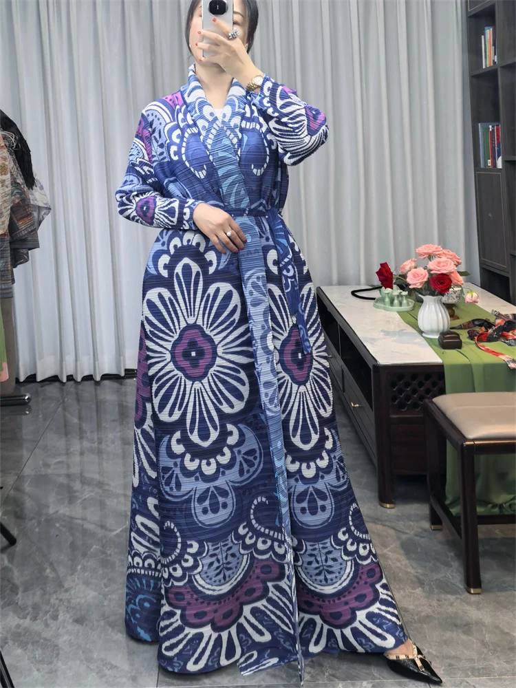 Abaya Pleated Miyake Fashion Arab Dubai Travel Clothing Printed Middle Eastern Turkish Robe Festival Costume