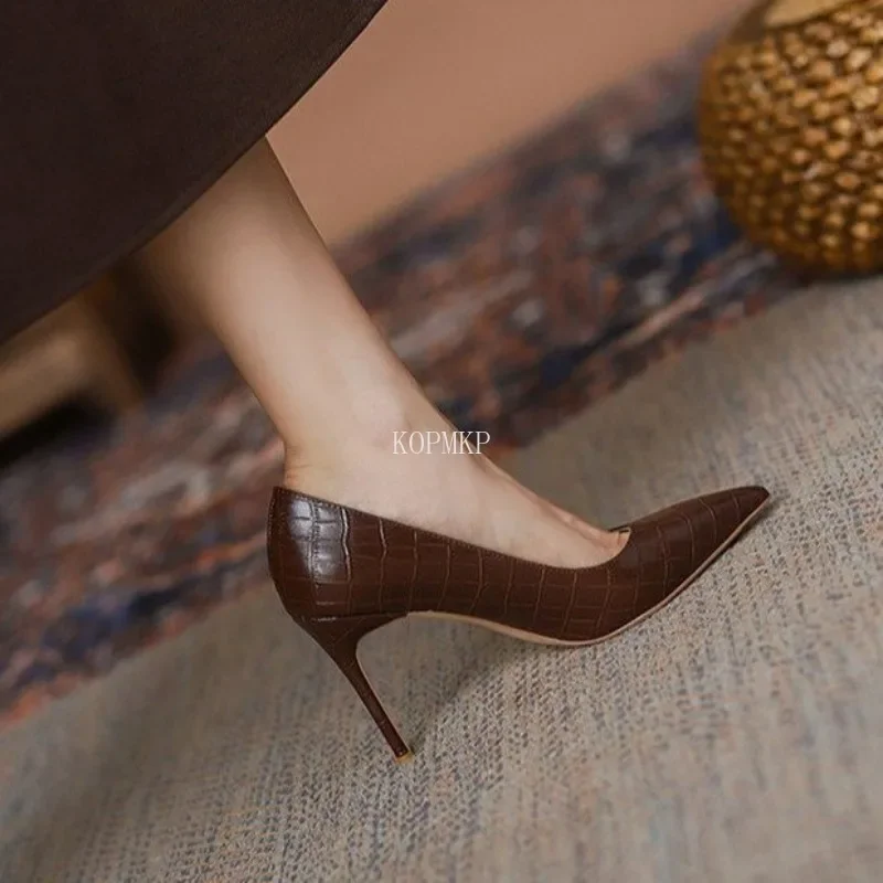 2024 Spring and Summer Sexy New Brown Comfortable All-match High Heels Women\'s Stiletto Single Shoes Women Zapatos De Mujer