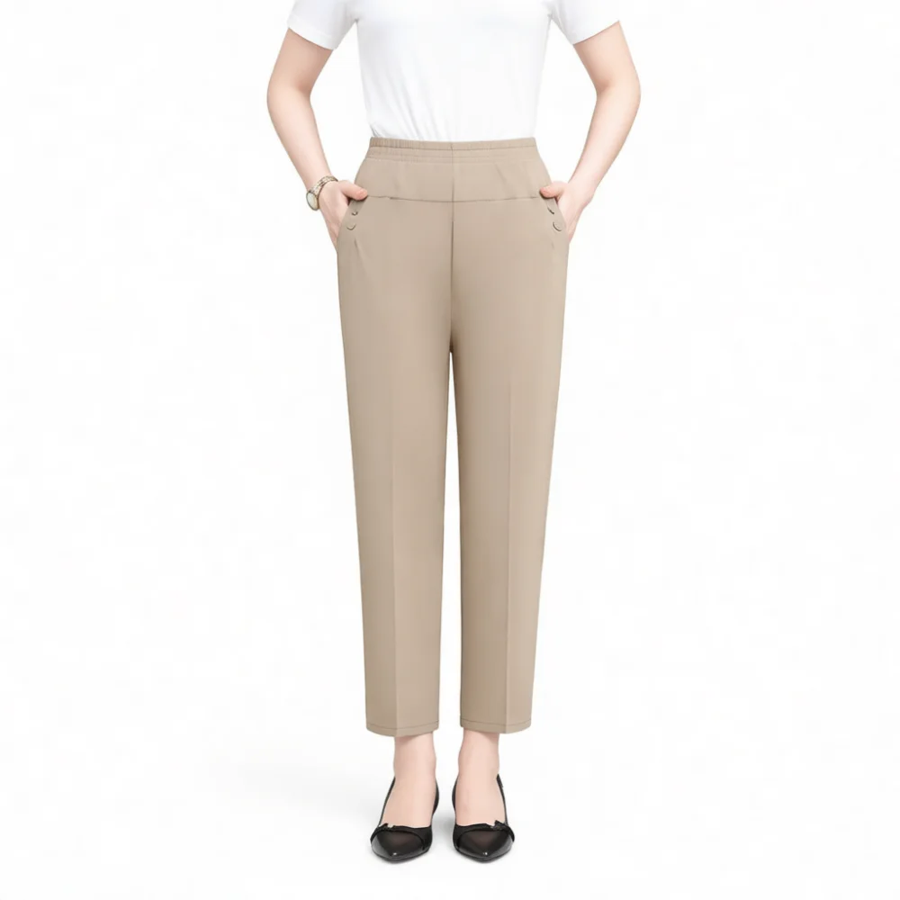 Women Summer Casual Straight Pants High Waist Elastic Trousers Breathable Comfortable Daily Wear Loose Fit Fashion Apparel