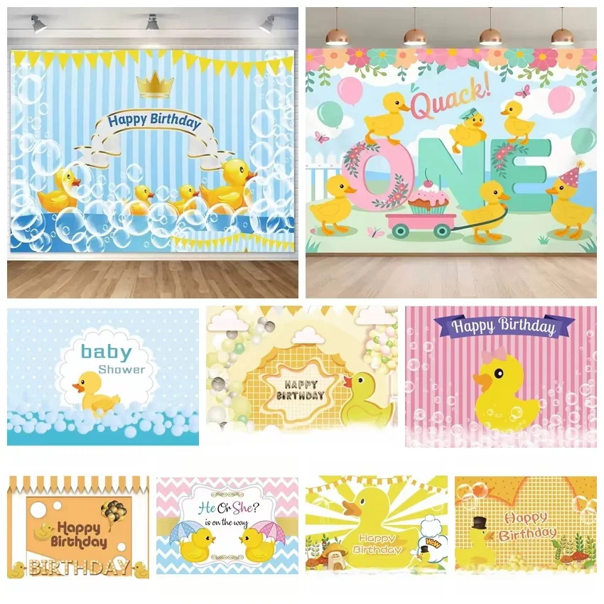 Hintergrund für Geburtstagsfeiern mit dem Thema „Kleine gelbe Ente“, Fotohintergrund für die erste Geburtstagsfeier von Kindern, geeignet für drinnen, draußen, Wohnzimmer, Schlafzimmer, Geburtstag,