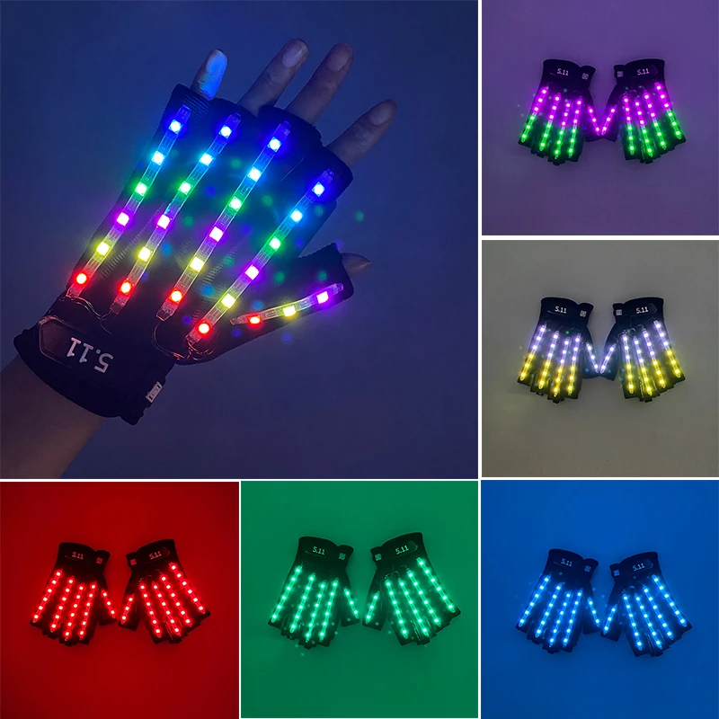 LED Neon Glowing Gloves Accessories Concert Costumes Holiday Fluorescent Shows Dance Performance Gloves