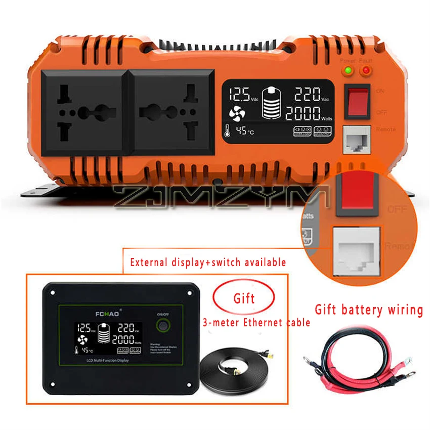 Pure Sine Wave Inverter DC 12V 24V To AC 220V High-power 3000W Inverter LCD Display Auto Accessories For Camping And RV