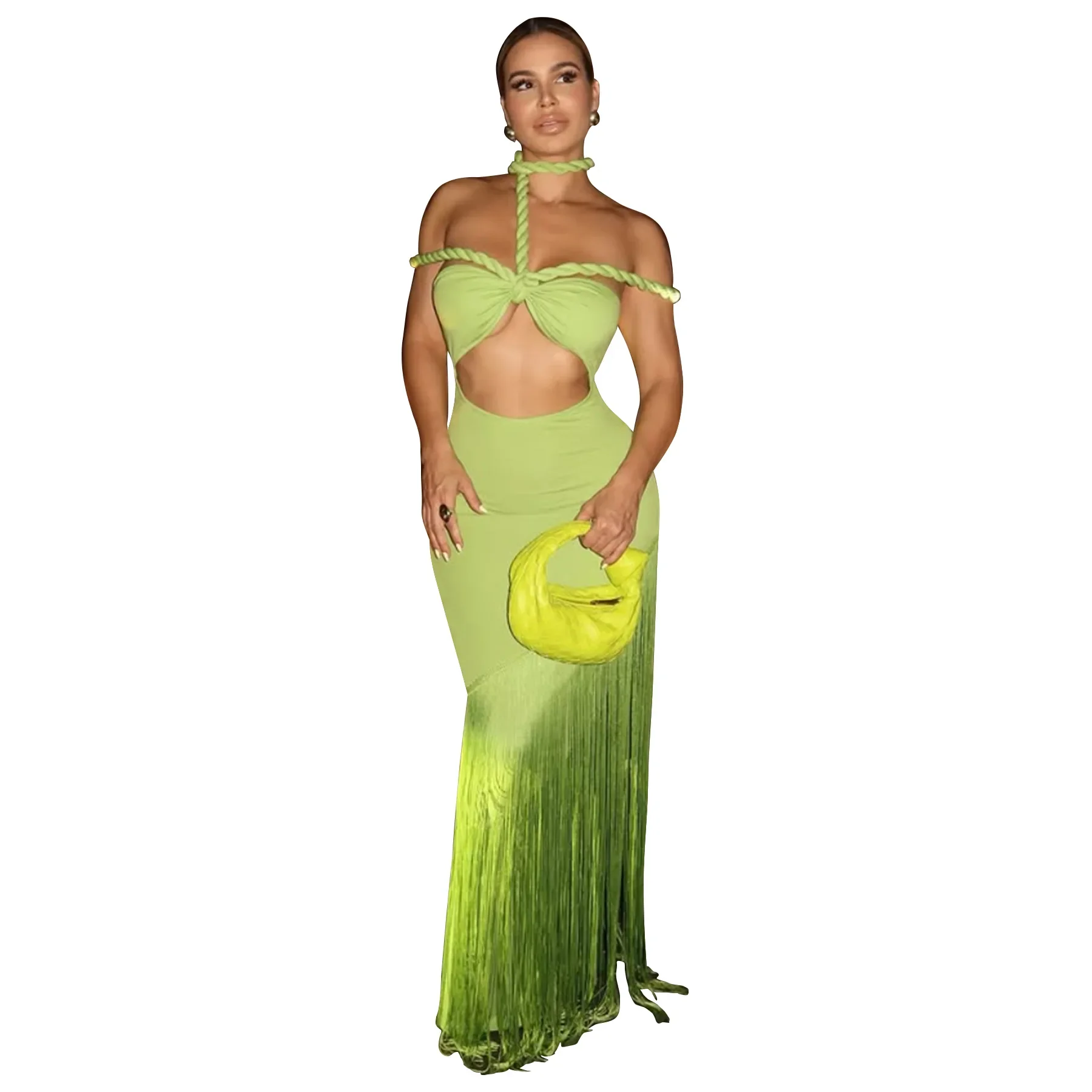 

Dashiki African Dresses for Women Summer Sexy African Sleeveless Tassel Polyester Solid Color Long Maxi Bodycon Dress Gowns