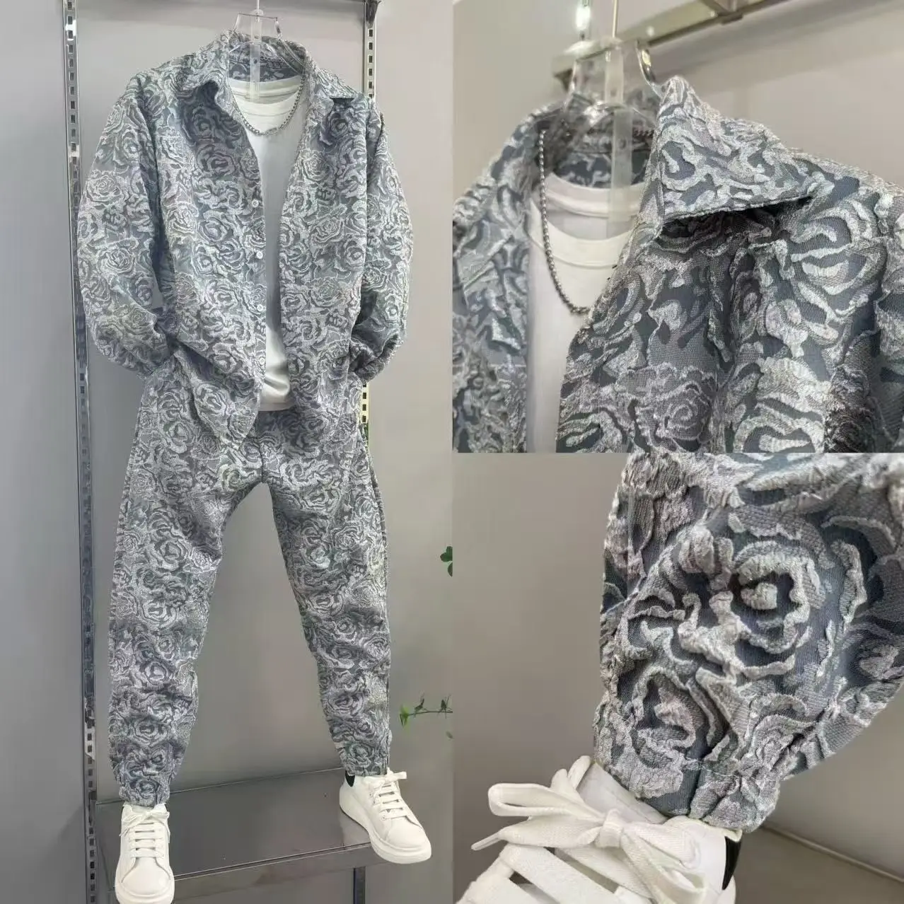 Conjunto de primavera y otoño para hombre, pantalón corto informal con estampado de manga, camisa, pantalones, conjuntos de 2 piezas, sudadera holgada de moda de alta calidad