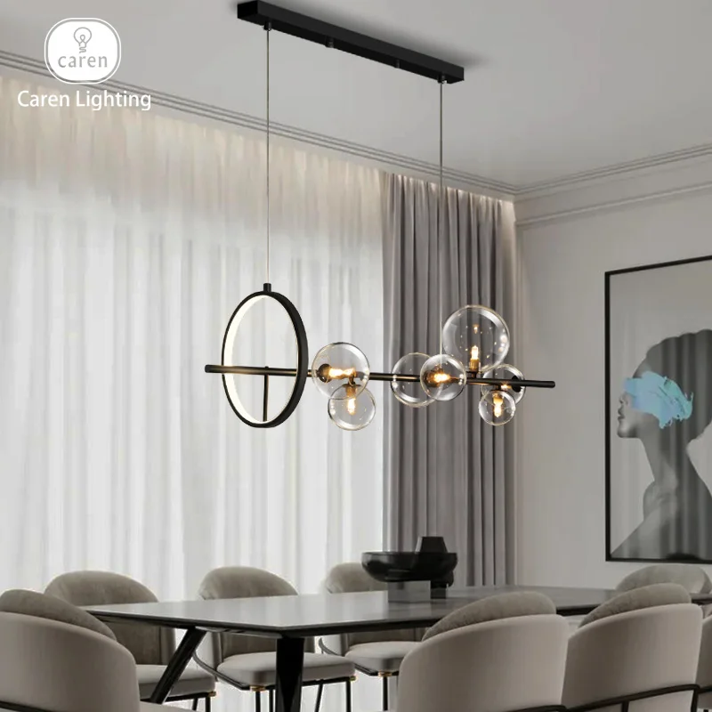 Nordic minimalist restaurant dinning pendant lights stylish glass chandelier lamp Bubble-Inspired classic chandelier LED ring