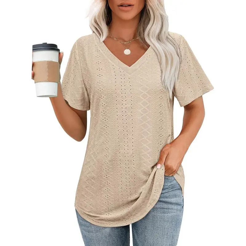 Womens Shirts Short Sleeve Casual Tops Loose Fit Basic Tees with Curved Hem