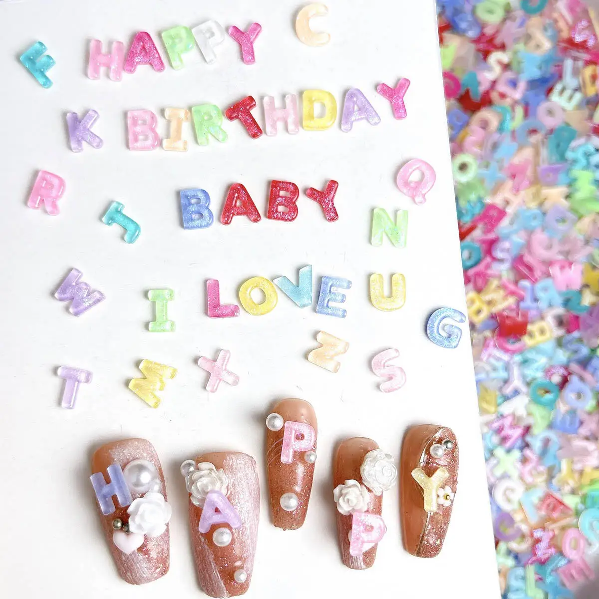 عشوائي مختلط ملون بريق رسالة مسمار سحر مضيئة الراتنج الأبجدية مسمار الفن زينة جراب هاتف DIY الحرف الملحقات #2