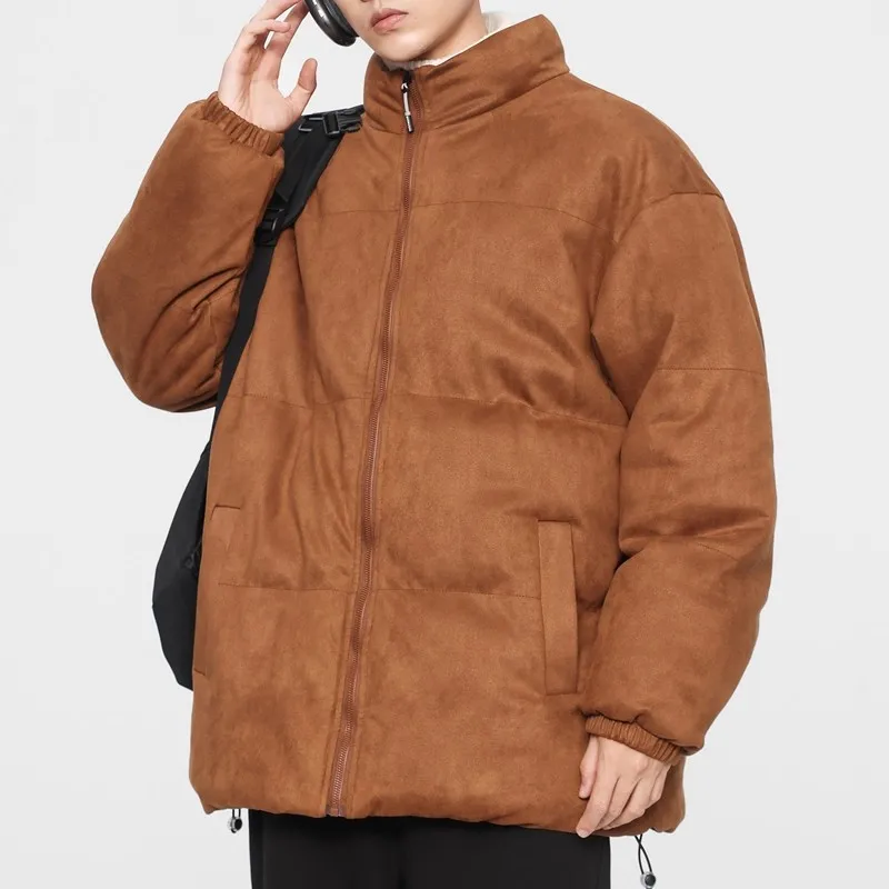 

Мужская замшевая хлопковая куртка с воротником-стойкой, утепленная, зимняя, теплая, модная, однотонная, универсальная, в стиле пуховика