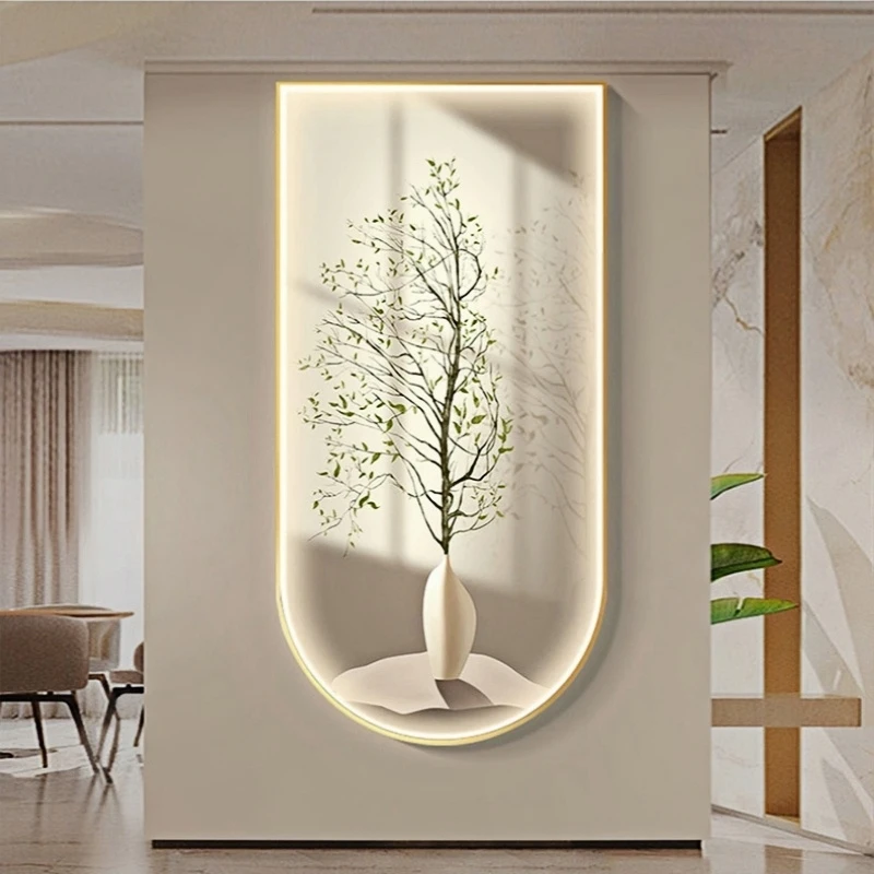 Modern Plant LED Wall Lamps Crystal Porcelain Corridor Living Room Decoration Hanging Painting Indoor Home Dimmable Mural Light