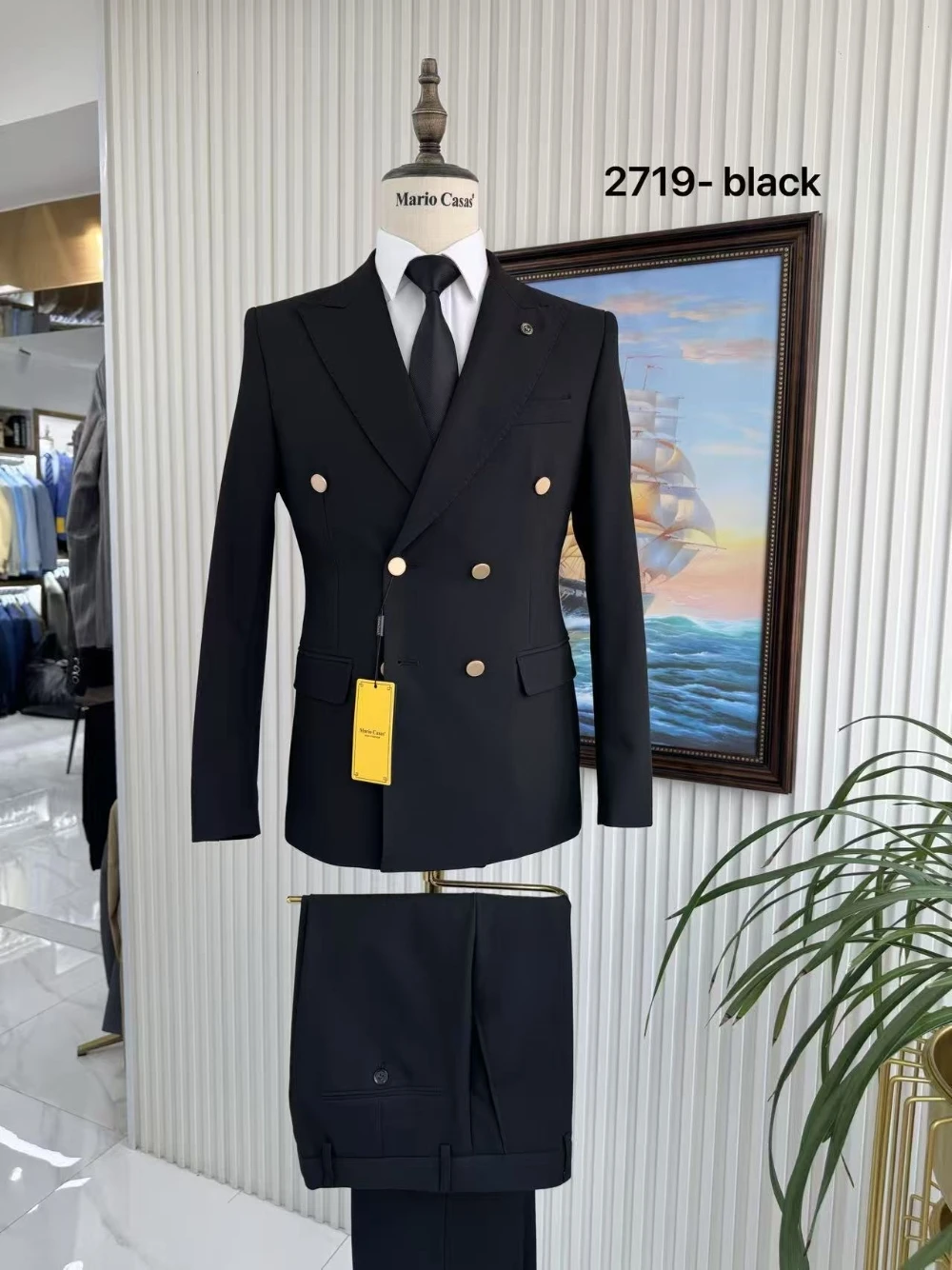Dagelijkse stijlvolle peak lapel pakset voor heren, knappe premium stof, dubbelrijdige smoking, tweedelig, geschikt voor kantoor, zakelijke gelegenheden en feesten.