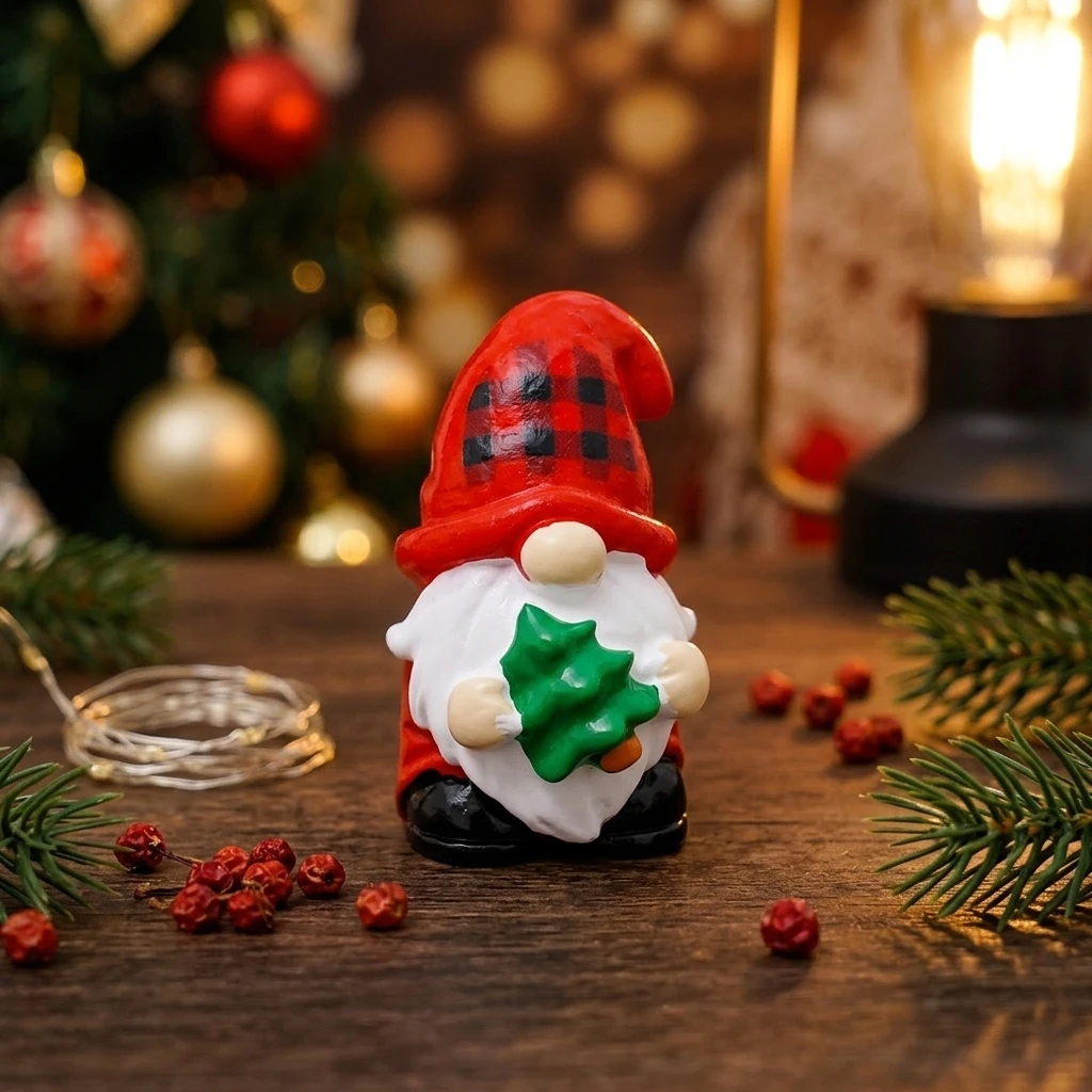 Resin Figurines for Christmas Decor Kids Mini Fruit Holiday Models Glow in Dark DIY Accessories Car Desktop Ornaments