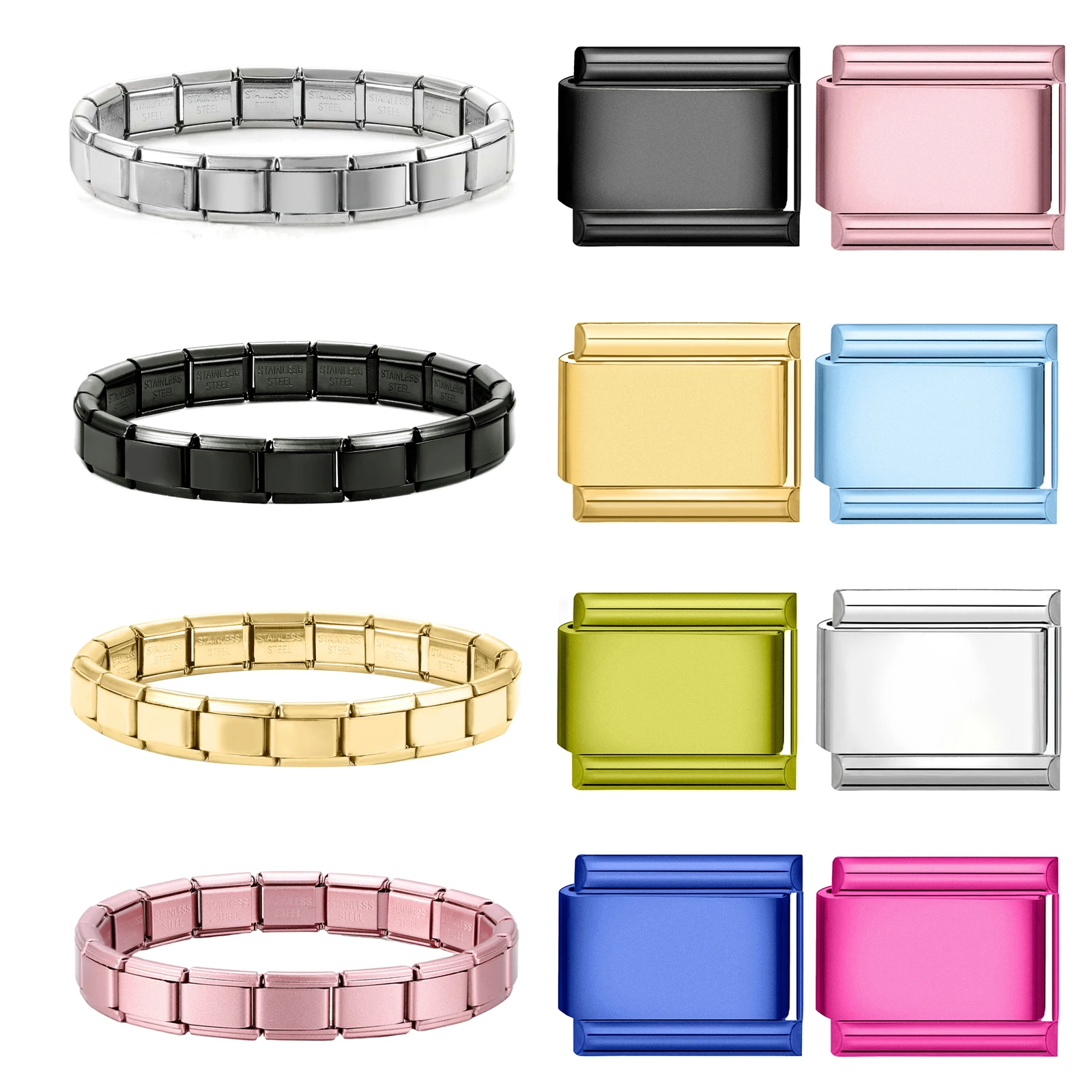 Wholesale High Quality Couple's Y2K Jewelry DIY 9MM Width Italian Elastic Bracelet Solid Color Stainless Steel Fashion Bangle