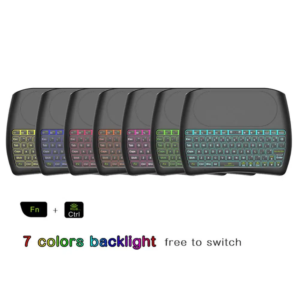 7 Colors D8 Keyboard Backlight English Russian Air Mouse Wireless Touch Remoter Control For Smart TV Box Desktop Touchpad PC TV