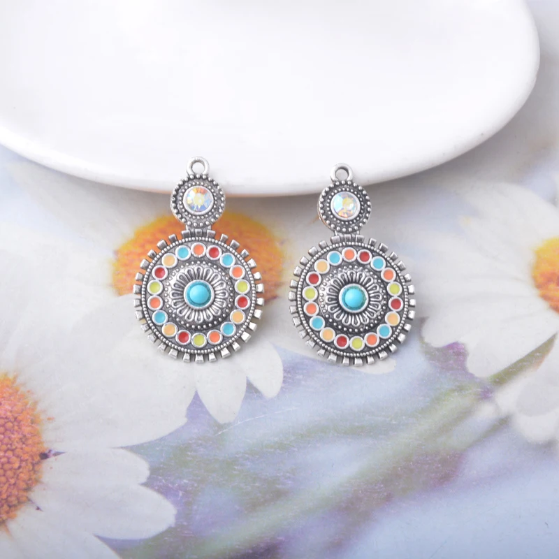 12 Stück Böhmischer Stil Antik Silberfarbene Emaille Imitation Türkisblau Charms Ohrringe Anhänger Zubehör DIY Damenschmuck – Detail 6