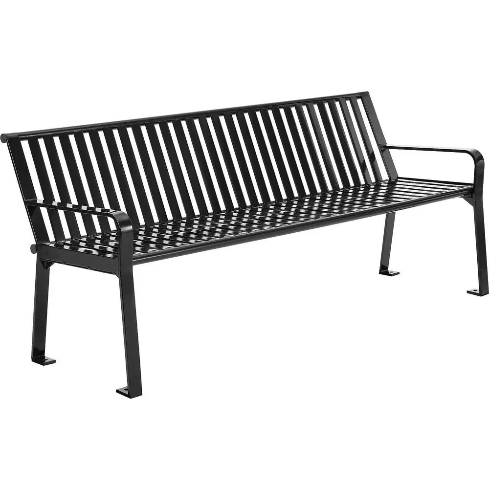 

6ft Outdoor Heavy-Duty Portable Park Bench with Backrest, Steel Slats, Rust-Resistant Black Powder Coated, Unassembled