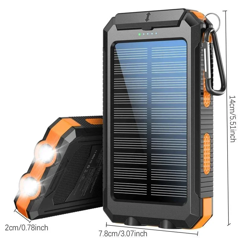 Carregador solar 4 em 1 essencial para exterior 10000mAh - luz LED + bússola, caminhadas, acampamento indispensável