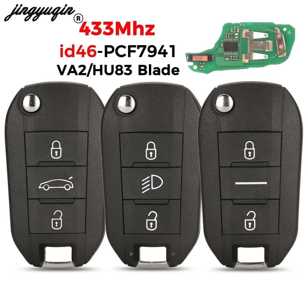 jingyuqin 433Mhz Remote Car Key For Peugeot 208 301 308 508 2008 5008 Hella Fit Citroen C3 C4 C4L ID46-7941 Chip HU83 VA2 Blade