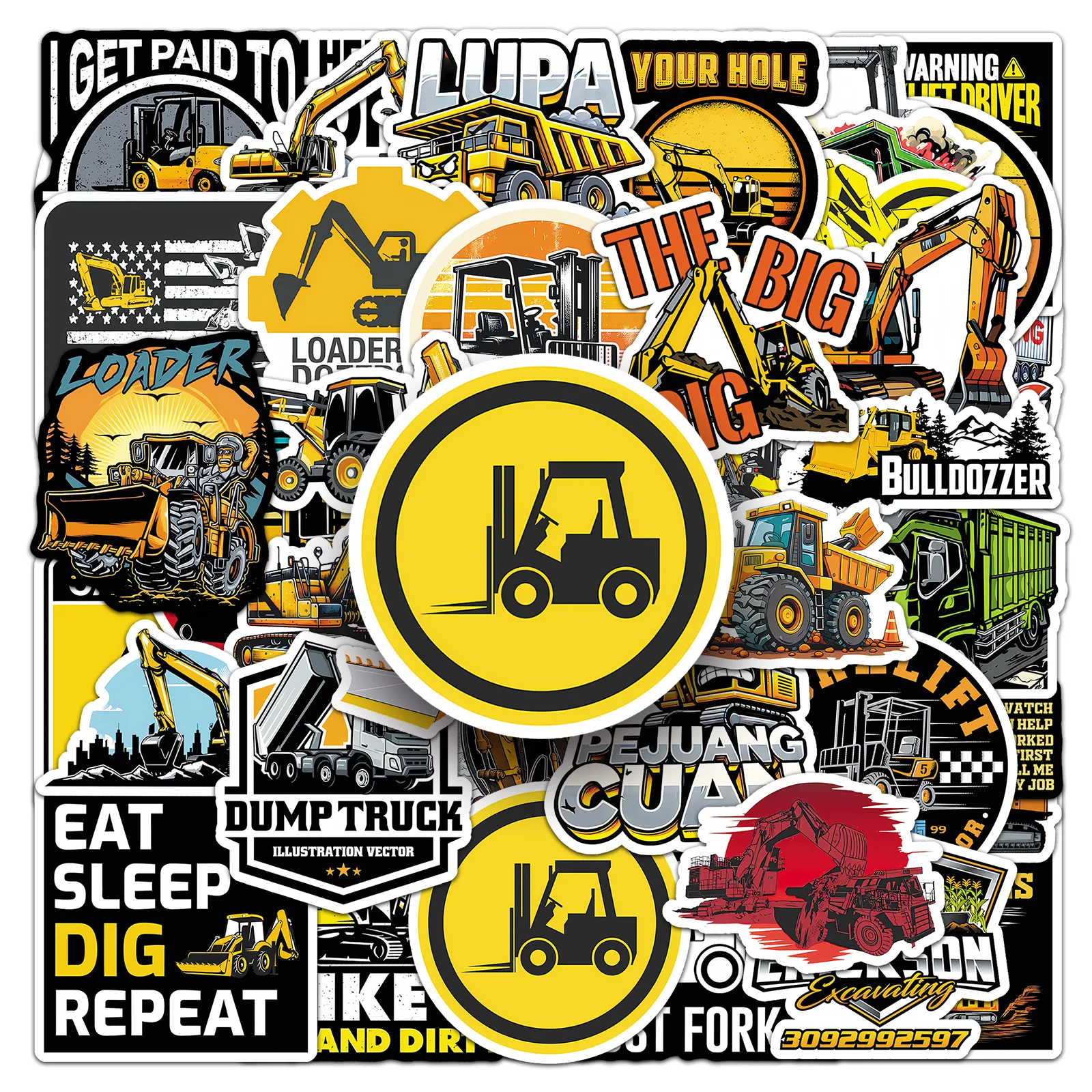 

50PCS Cartoon Excavator Engineering Vehicle Sticker DIY Decorative Mobile Phone Case Notebook Water Cup Waterproof Toys Gifts