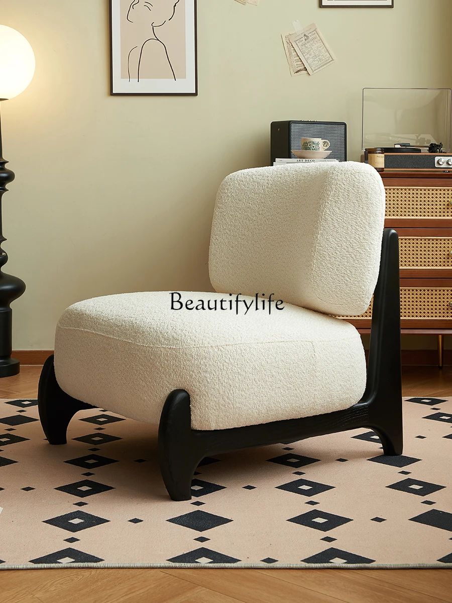 Retro Solid Wood Leisure Single-Seat Sofa Chair Living Room Home Alpaca Fleece/Fiber Designer Modern Simple Small Apartment