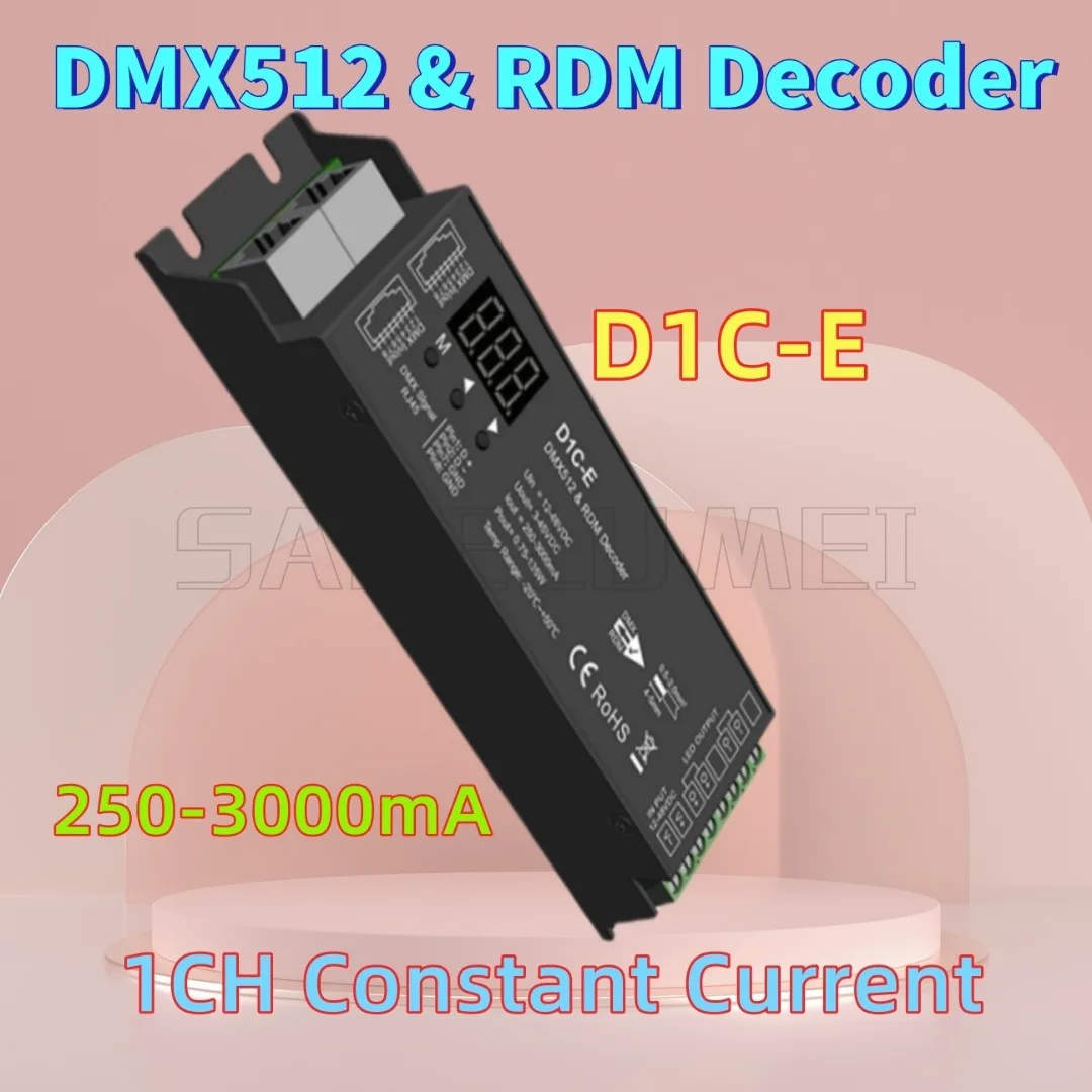 

D1C-E Выходной диапазон тока 250-3000 мА, выбираемый, 1-канальный, одноканальный, постоянный ток, декодер DMX512 и RDM, цифровой дисплей постоянного тока 12-48 В