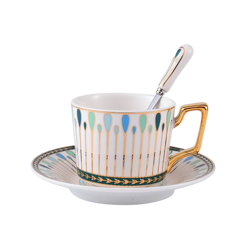 Gold Tassel Coffee Cup and Saucer Set British Style Luxury Ceramic Mug Ceramic Cappuccino Afternoon Tea Cup Moroccan Coffee Cup