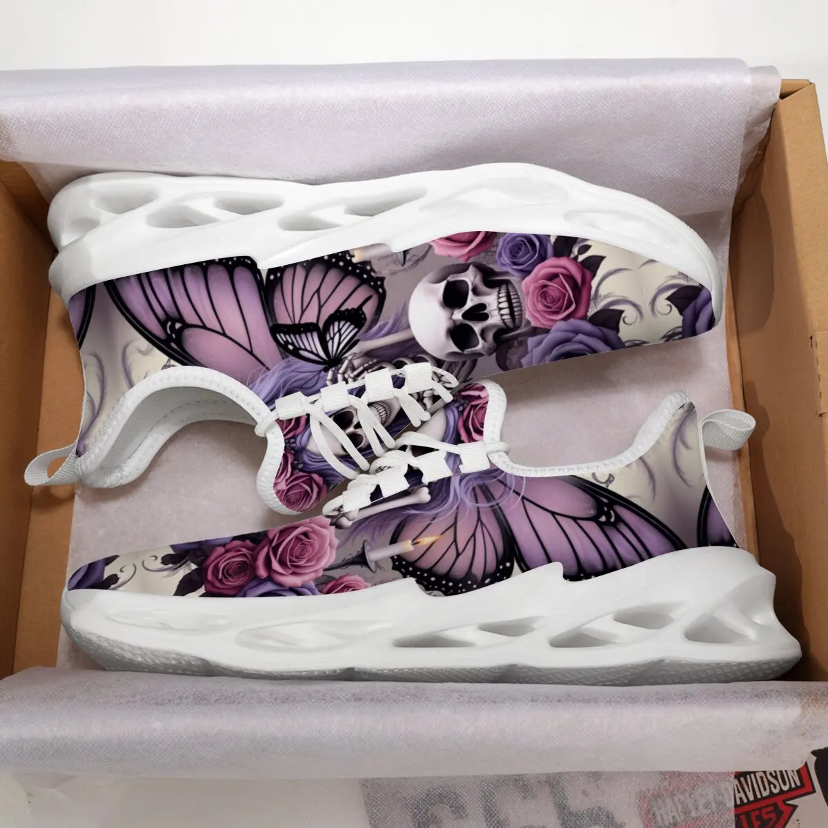 أحذية رياضية نسائية كاجوال أرجواني وردي جمجمة وردية على شكل فراشة خفيفة الوزن ونعل ناعم للمشي كاجوال أحذية تنس مسطحة للرجال