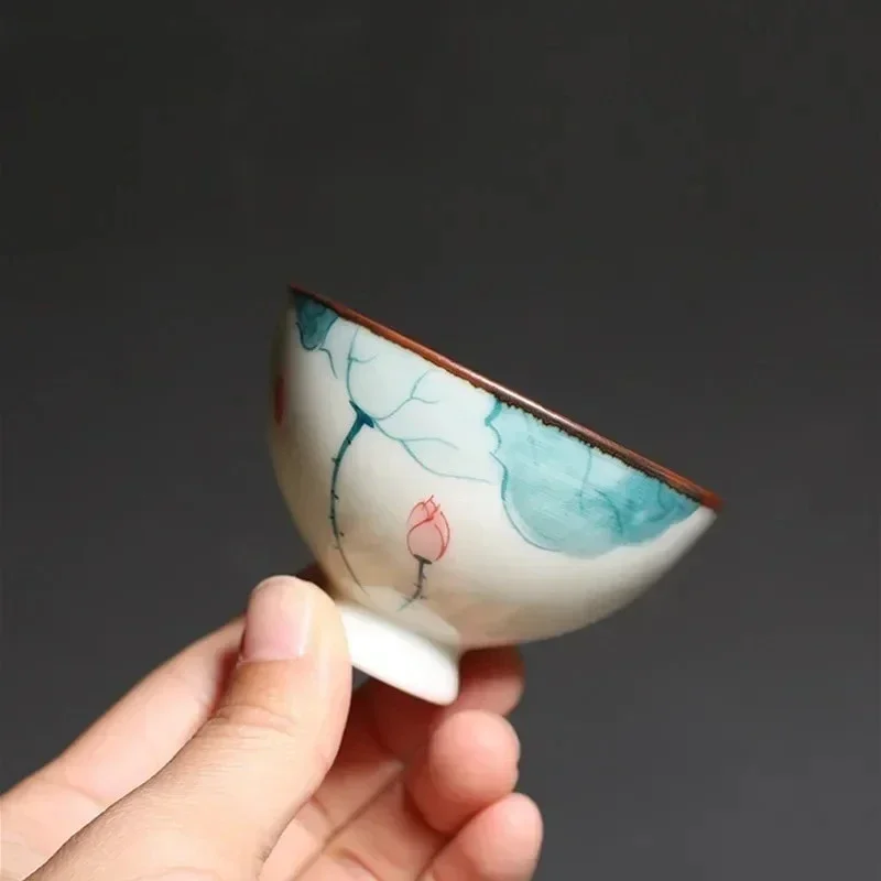 1PC Chinesische Keramik Teetasse Persönliche Tasse Hand Bemalt Lotus Tee Schüssel Master Tasse Handgemachte Boutique Tee-Set Zubehör