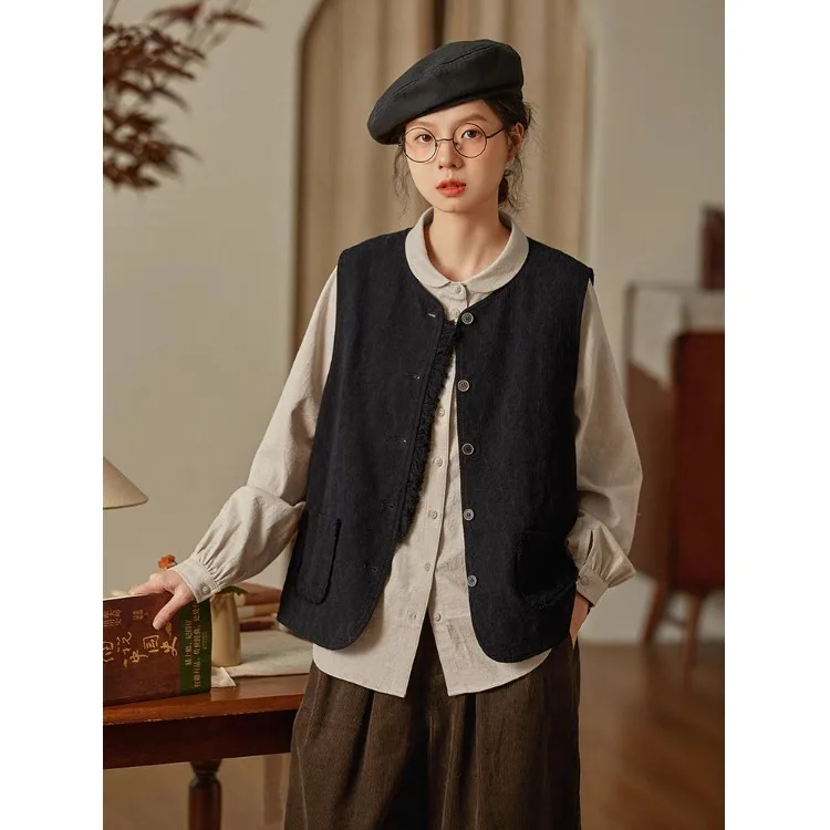 Women's plus Size Floral Embroidery Vest Spring Autumn New Style Retro Top Match All Outerwear Fashion Commute Style
