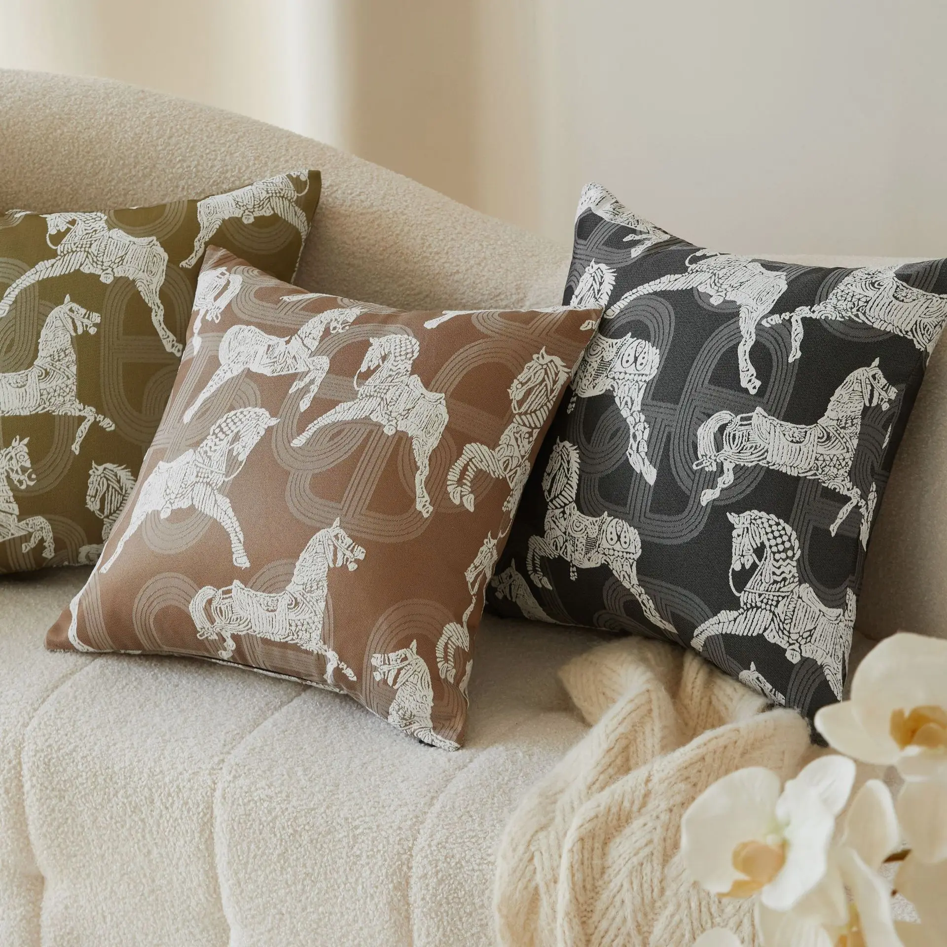 

Premium Ring Horse Jacquard Pillow Covers Decorative 45X45CM High Precision Luxury Cushion Case Modern Home Decor Design
